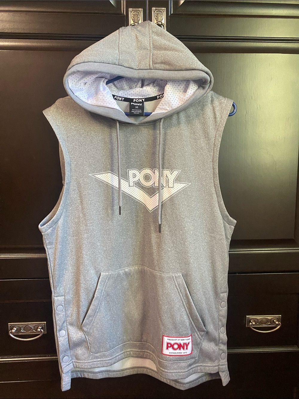 Pony Men's Gray Sleeveless Hooded Sweatshirt